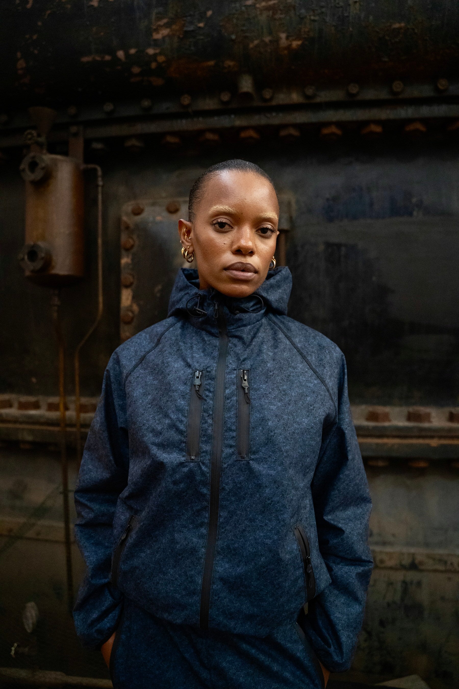 Velours-Tech Navy Windbreaker Jacket