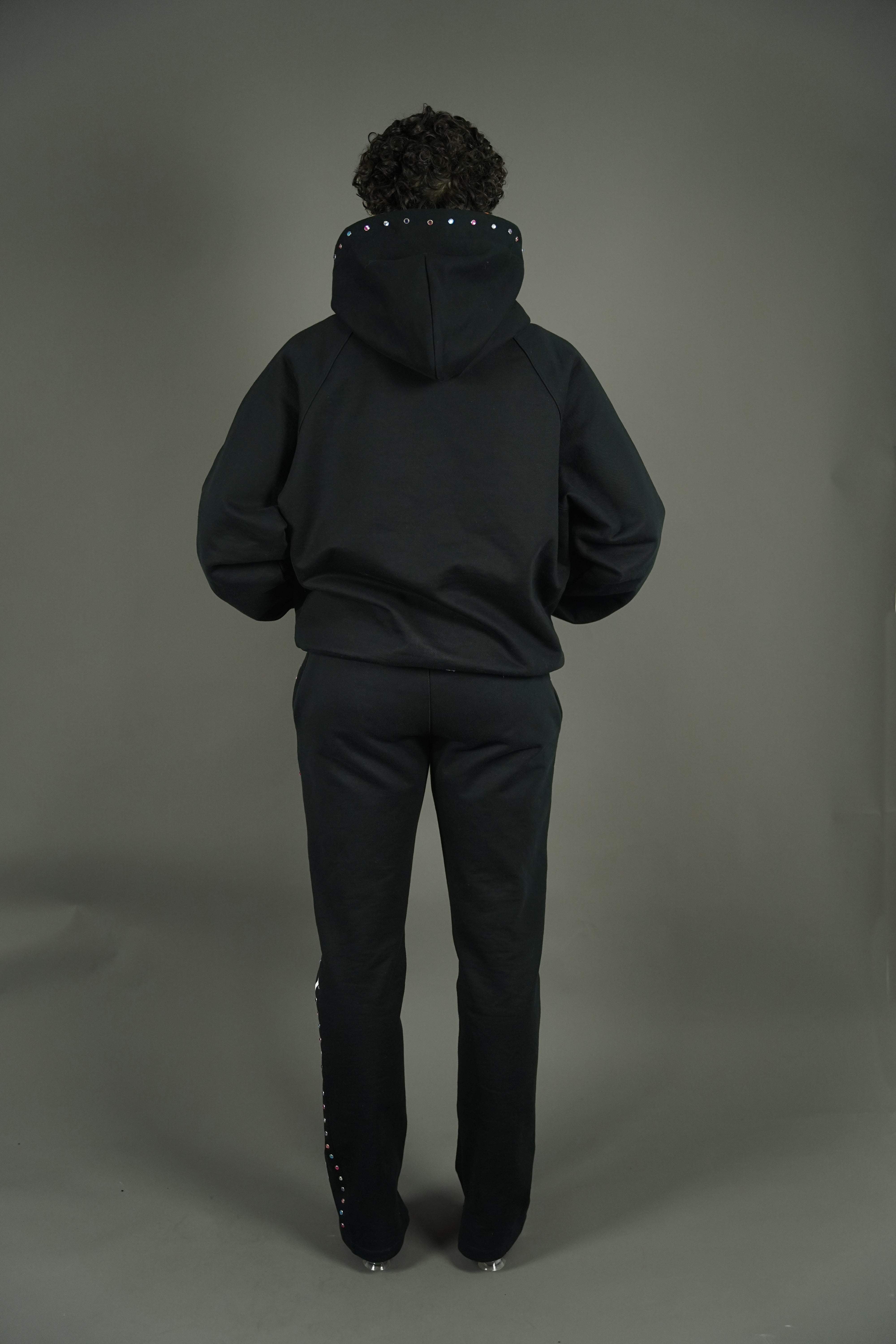 back view of rhinestone diamond tracksuit