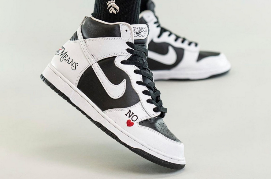 The Supreme x Nike "By Any Means" in "Black/White" as Seen on Foot