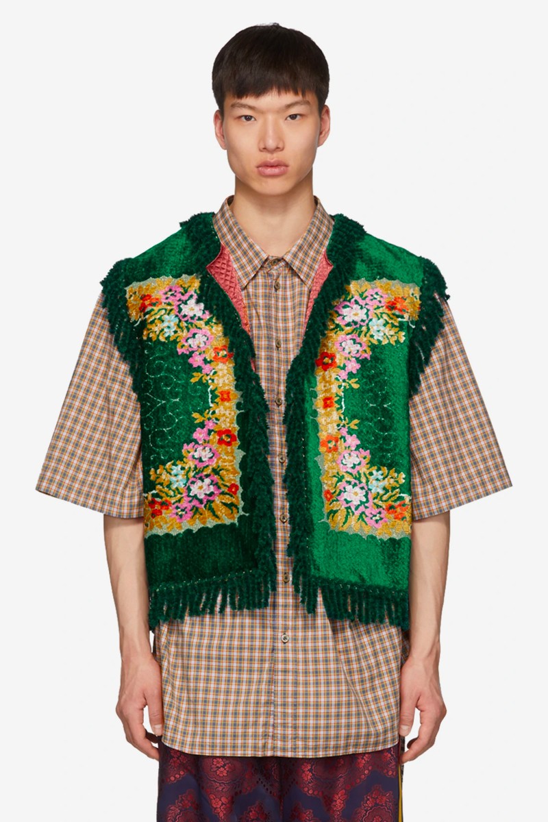 GUCCI'S GREEN FLORAL VELVET JACQUARD VEST IS STRAIGHT OUT OF THE VICTORIAN-ERA