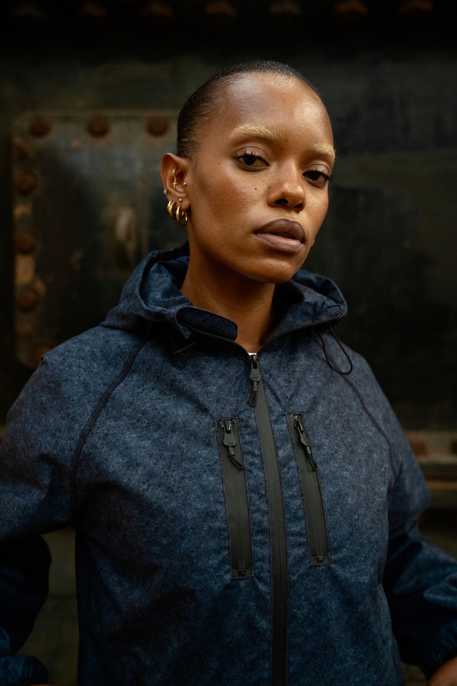 Velours-Tech Navy Windbreaker Jacket