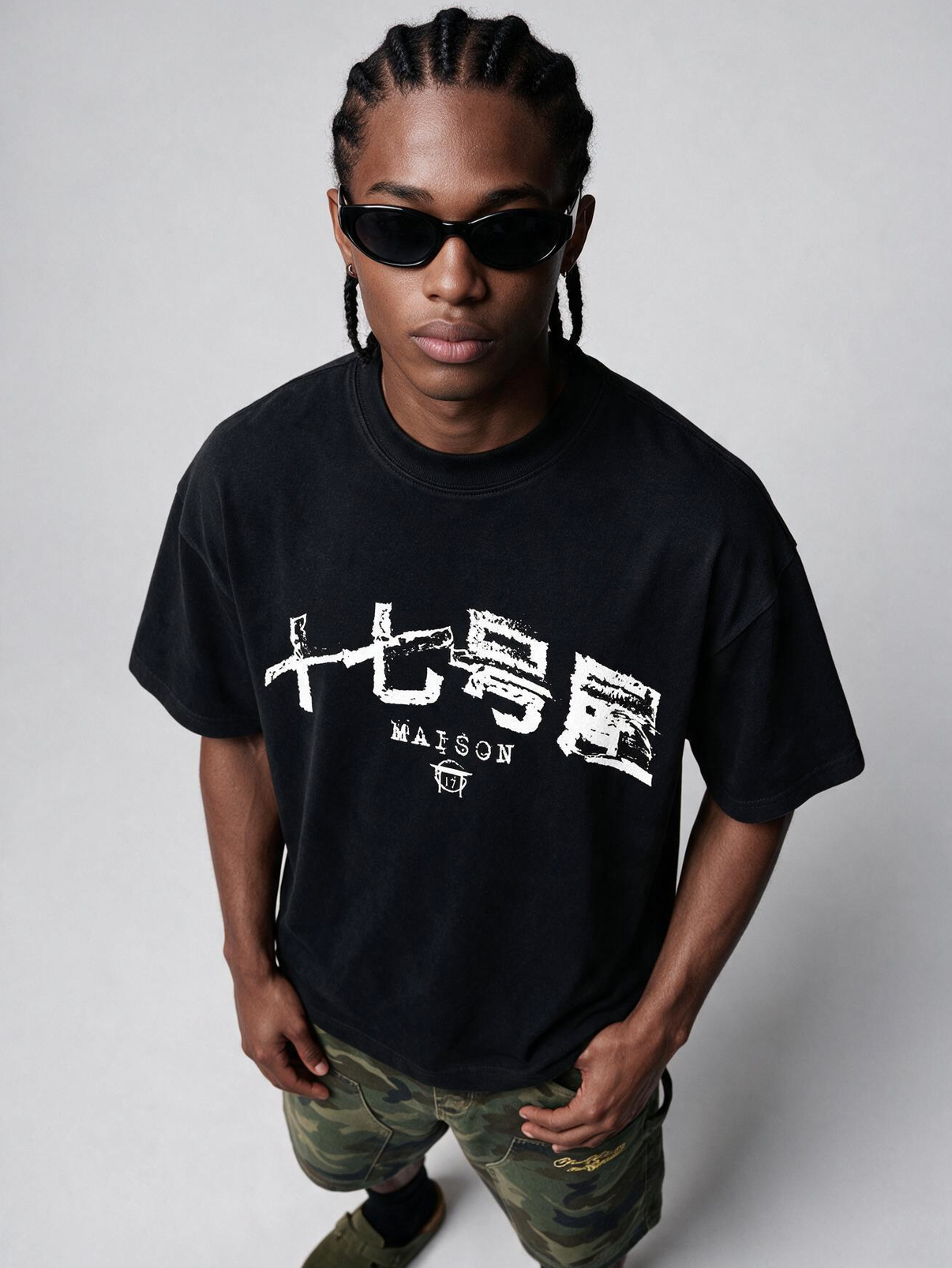 Maison White Print Black Tshirt