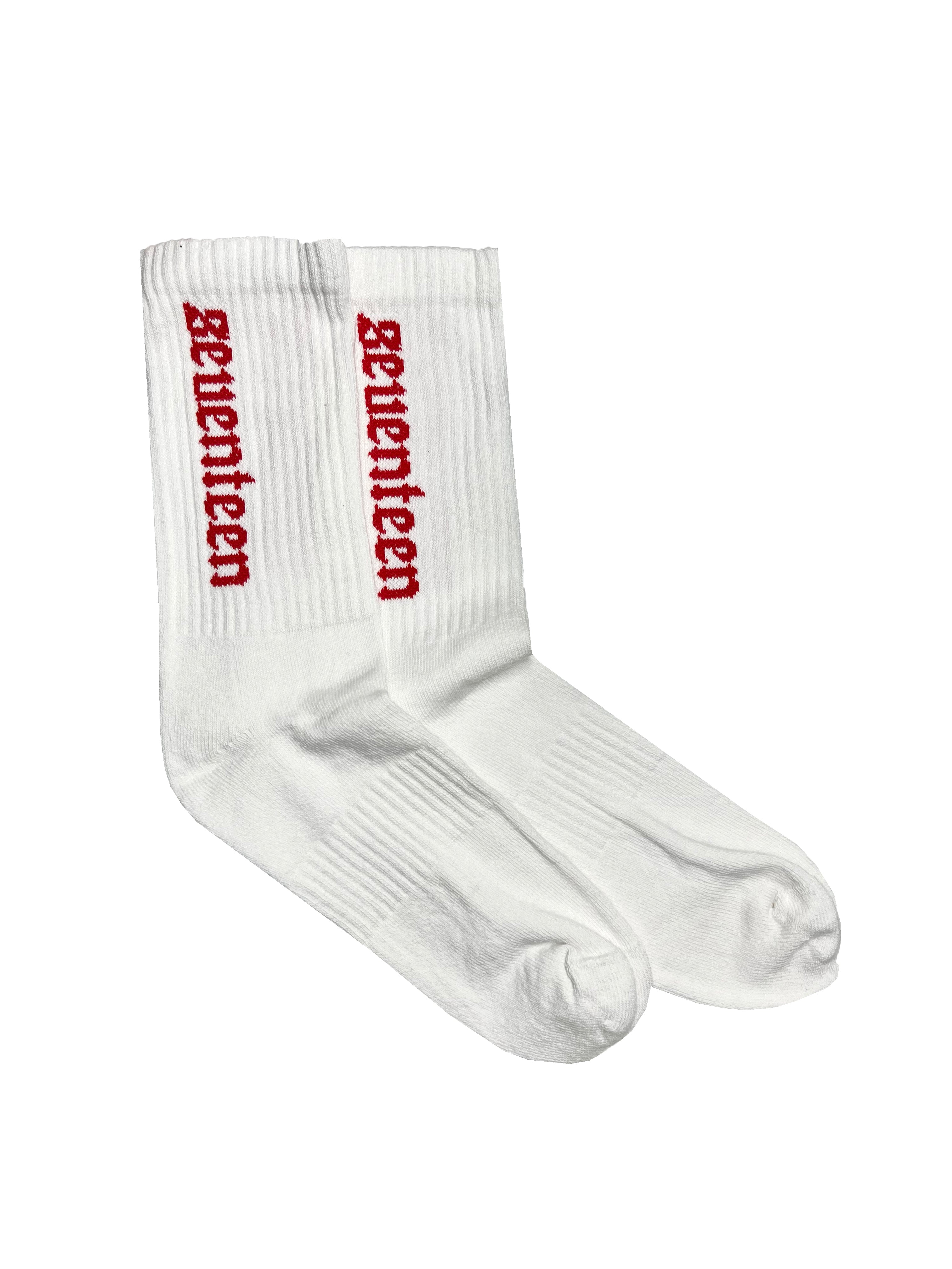 Seventeen white socks with red logo