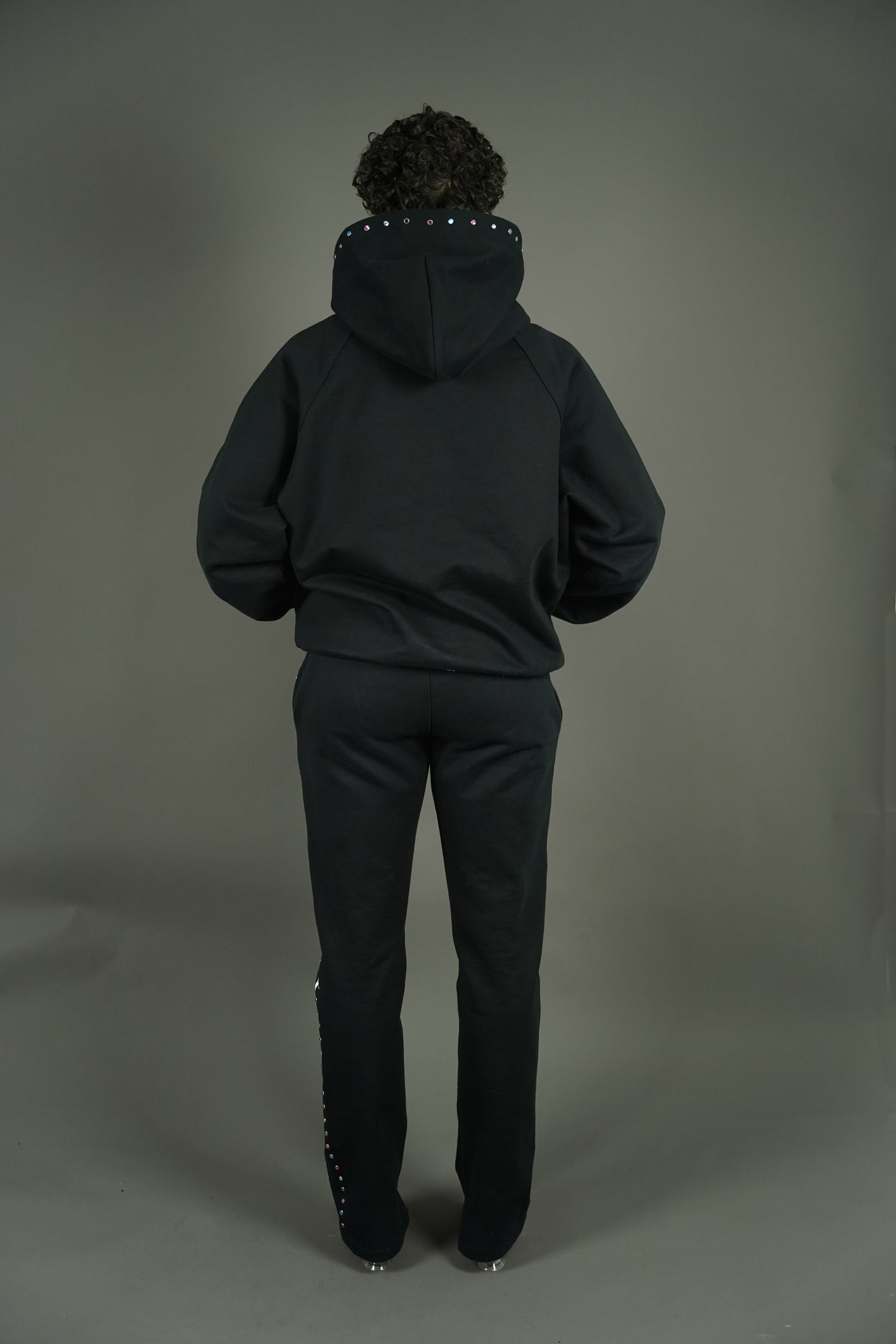 back view of rhinestone diamond tracksuit