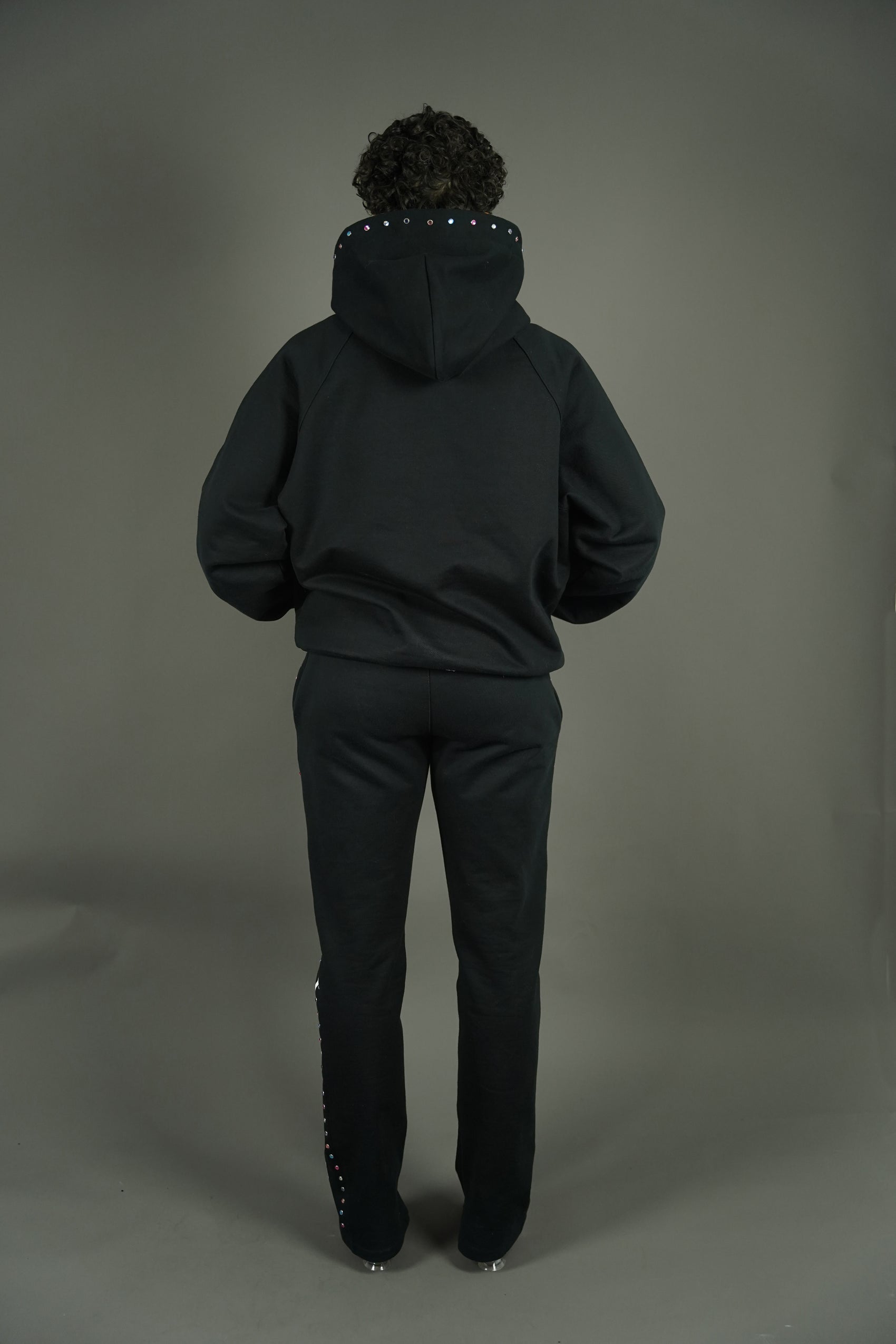 back view of rhinestone diamond tracksuit