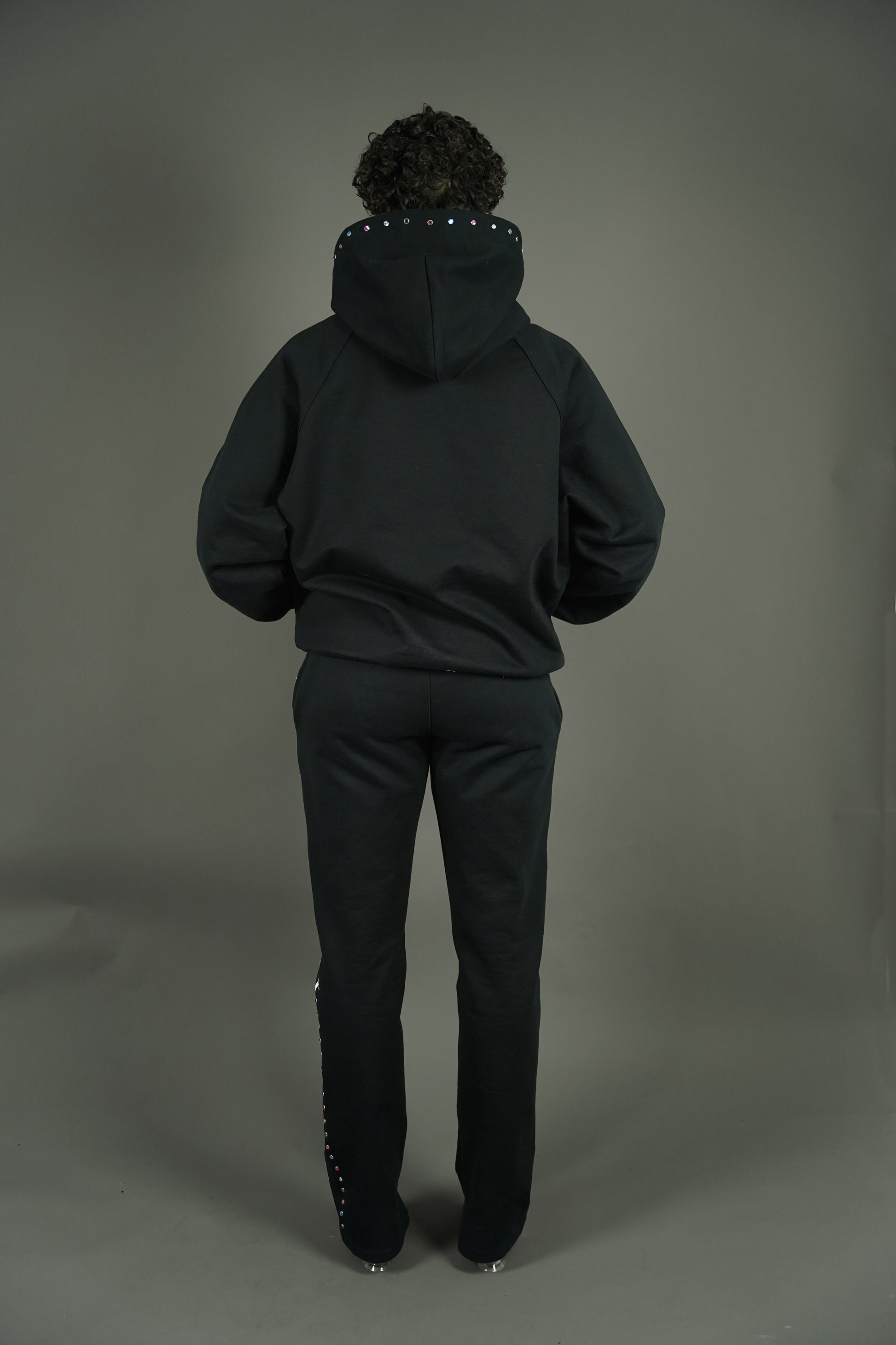 back view of rhinestone diamond tracksuit