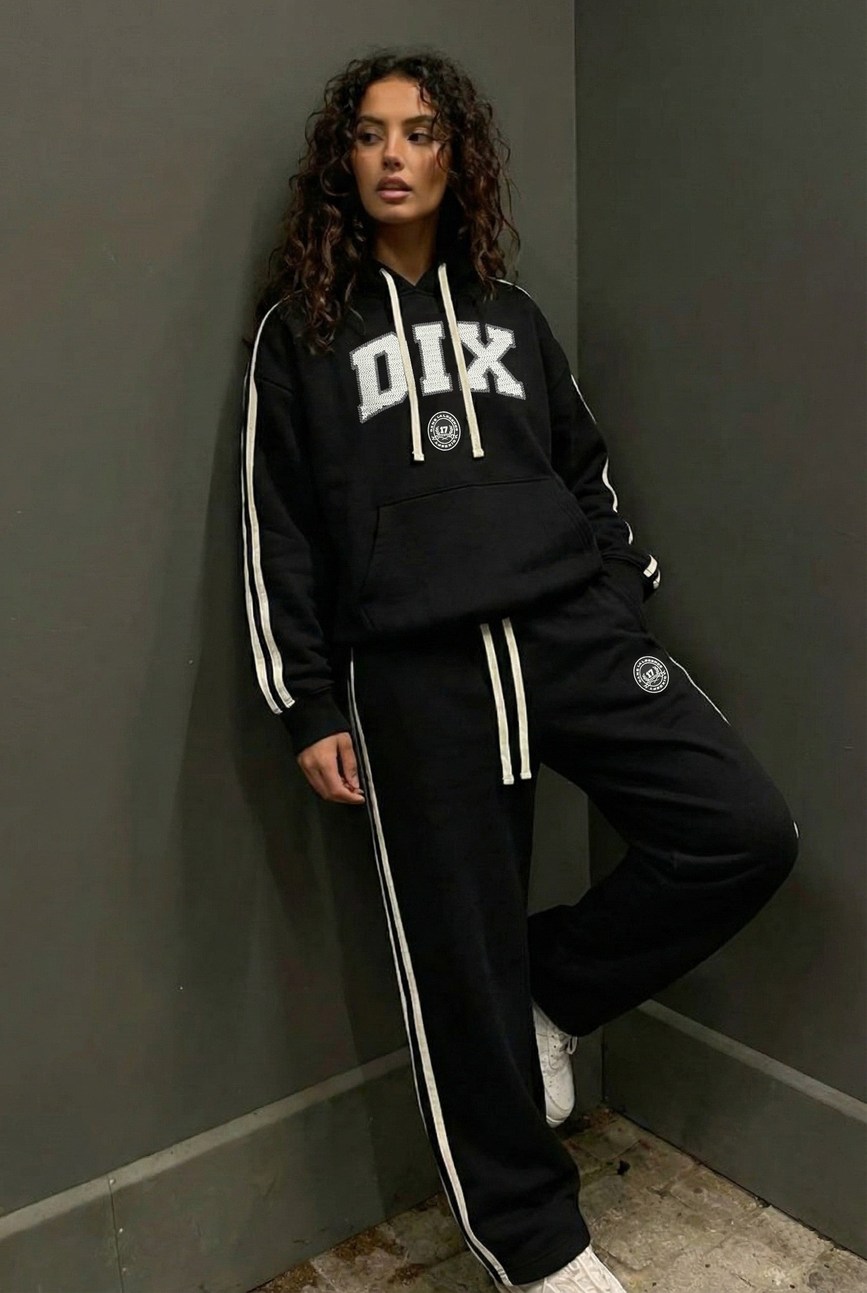 Black Dix College Loose Fit Pants