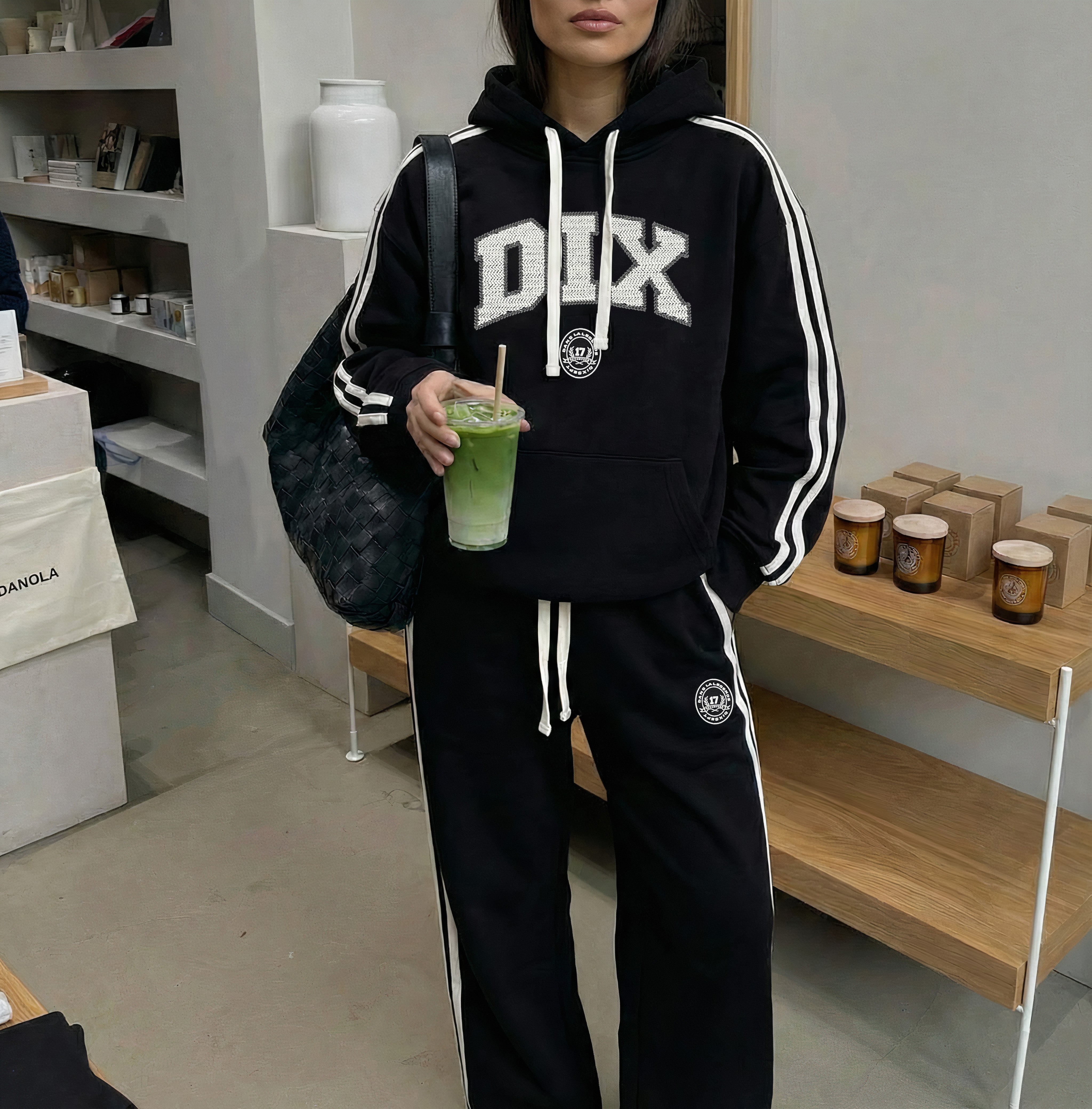 Black Dix College Loose Fit Pants