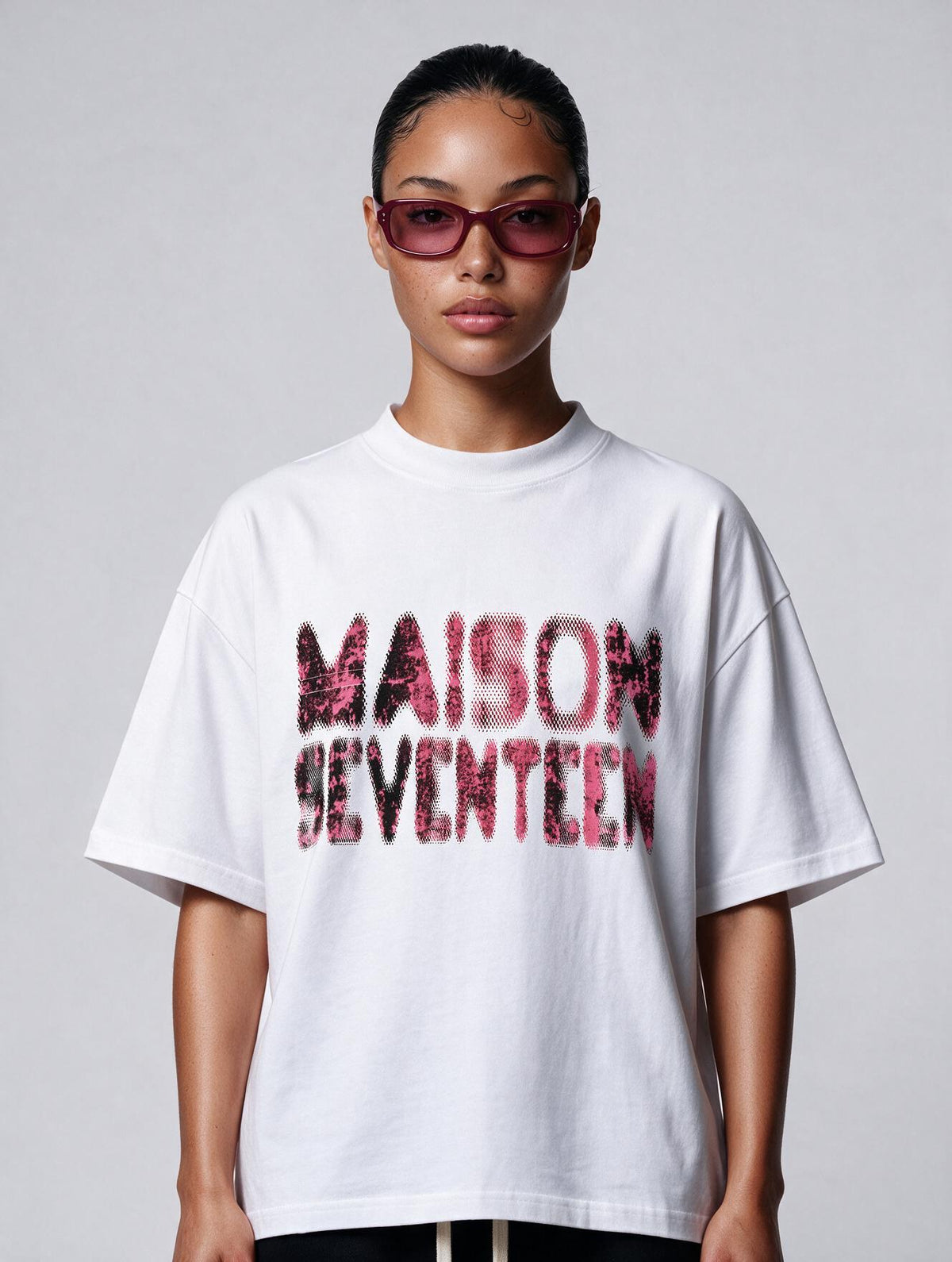 Maison Seventeen Pink Print White Tshirt