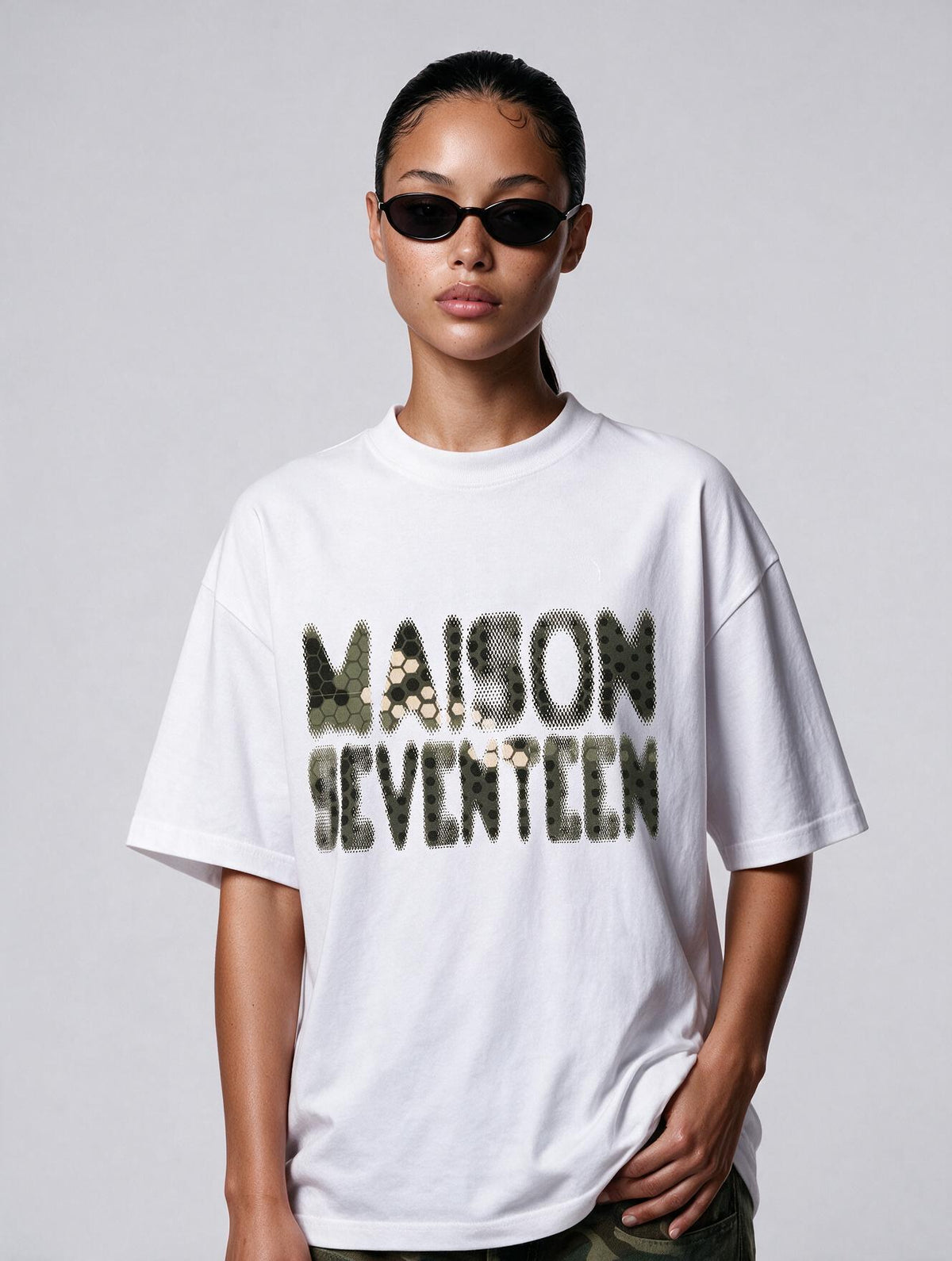 Maison Seventeen Camo Print White Tshirt