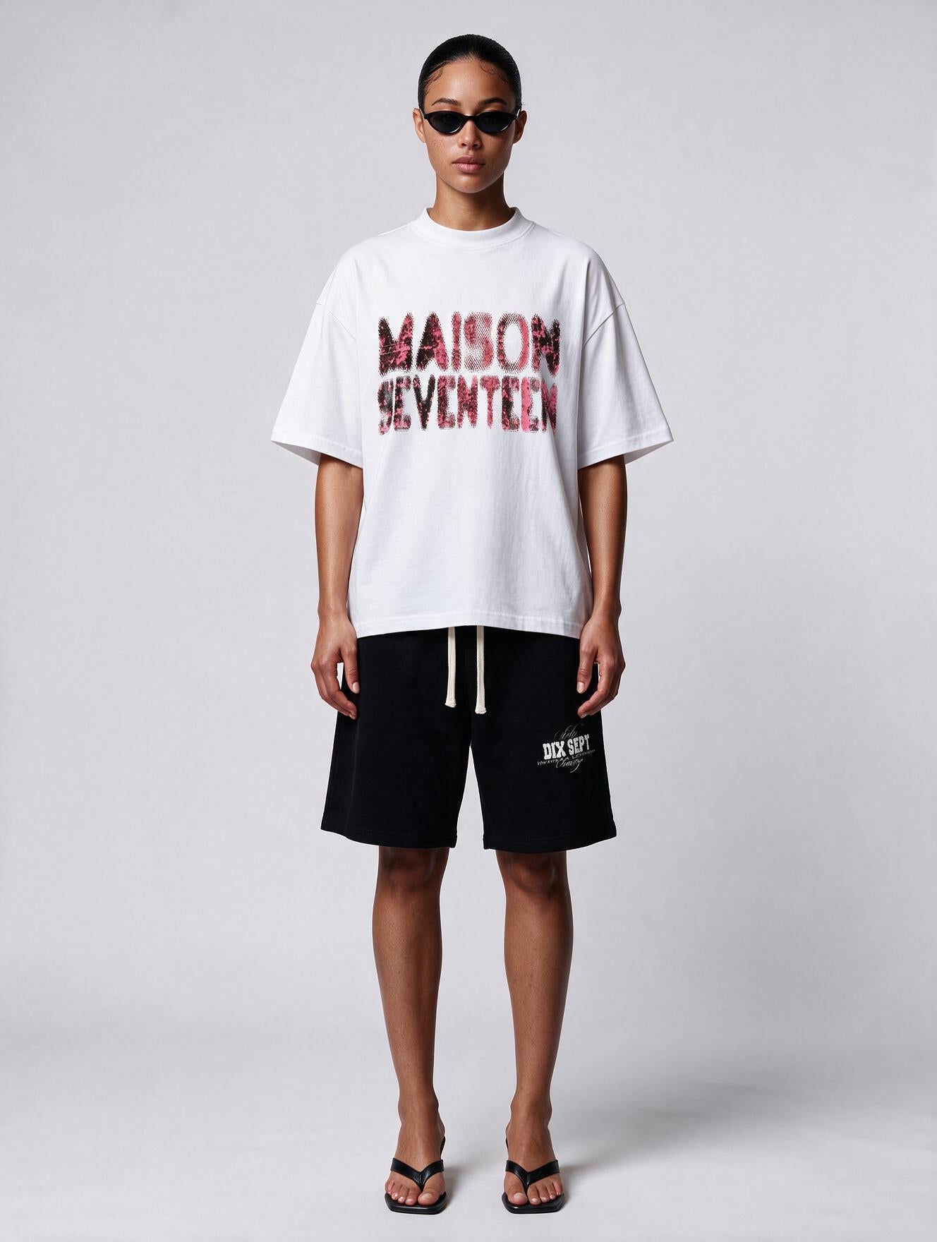 Maison Seventeen Pink Print White Tshirt