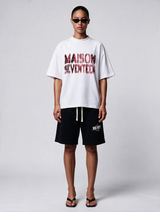 Maison Seventeen Pink Print White Tshirt